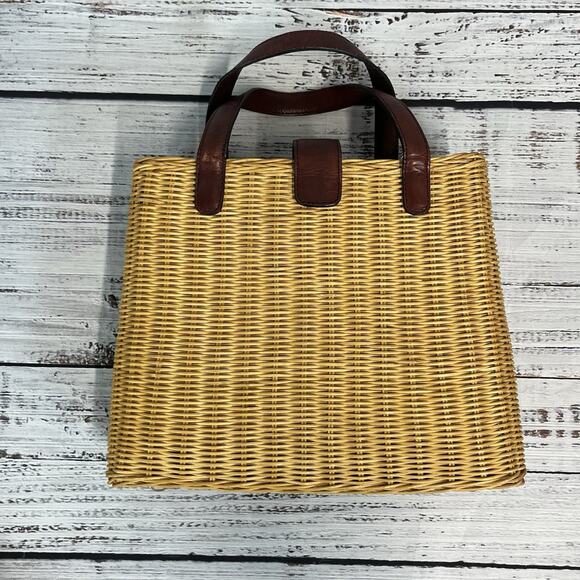 Vintage 80's ETIENNE AIGNER Wicker Leather Handles Basket Bag Handbag Purse - Picture 13 of 15